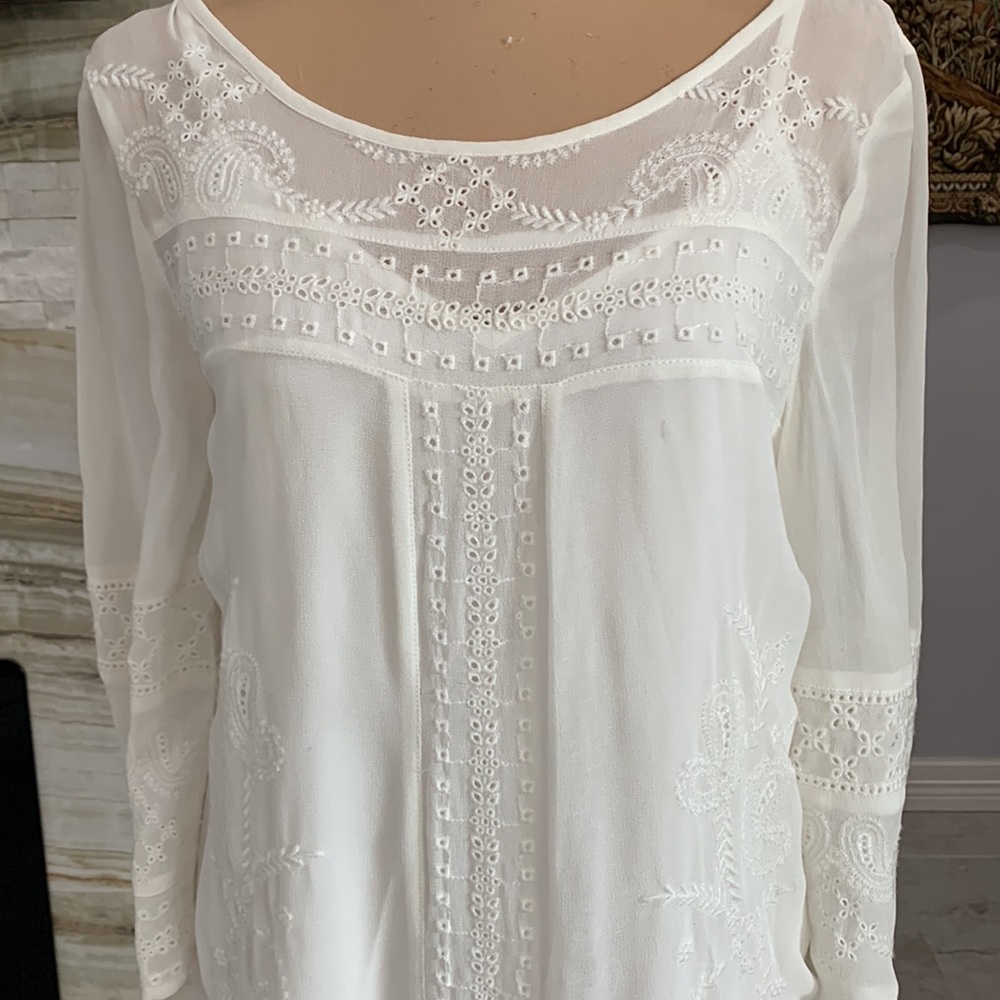 Lucky Brand Boho White Crochet Lace‎ Mini Dress Size S - Picture 2 of 12
